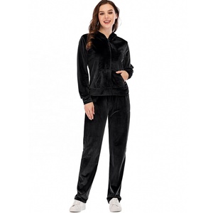 PIHA SPORTS Women's Polyester/Cotton 2 in 1 Autumn Sporty <b>Velour</b> Velvet <b>Jumpsuit</b> Onesie Long Sleeve Zip Casual Jogger - Product Image 1