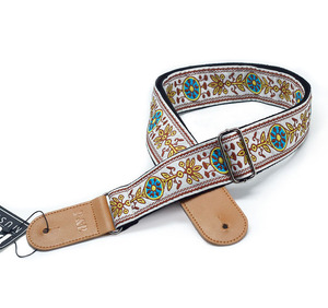 Correa de guitarra bordada personalizada, cinturón de guitarra de algodón, correas de guitarra acústica eléctrica ajustables con cabeza de cuero PU - Product Image 5
