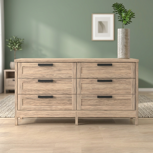 Furnizone Nordic Modern Wide Panel Dresser <b>6</b> <b>Drawer</b> Wooden Organizer Cabinet for Condo Bedroom Living Room Kitchen Bathroom - Product Image 3