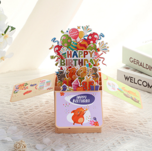 お誕生日アニマル3Dボックスデスクトップデコレーション紙カット3Dグリーティングカード祝福と感謝メッセージグリーティングカード - Product Image 5