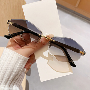 SPOEN Rimless Rectangle <b>Sunglasses</b> <b>Gradient</b> Lens UV400 Light Weight Retro Style Unisex Sun Protection - Product Image 3