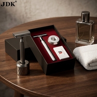 Coffret Cadeau Rasoir de Sécurité Personnalisé JDK avec Logo, Tête de Rasoir CNC, Manche en Aluminium, Base, Lames et Filet de Rasage