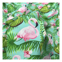 Short de plage en tissu 100 % polyester effet peau de pêche, imprimé numérique, respirant, motif flamant rose tropical, sortie d'usine