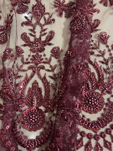 Fashion Allover Embroidery Beaded Tulle Fabric/ Heavy Machine Beaded Sequin Embroidered Lace Fabric for Party Dress or Bridal - Product Image 5
