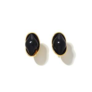 Stainless Steel <b>Black</b> Onyx <b>Stud</b> <b>Earrings</b> Pvd Gold Plated Resistant Sustainable Fashion Jewelry - Product Image 1