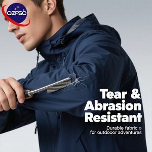 QZFSO personalizado de alta calidad al aire libre cremallera chaqueta multibolsillo cortavientos impermeable deportes poliéster chaqueta de los hombres con capucha - Product Image 3