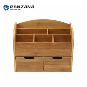 Boîte de rangement de collection d'accessoires de bureau en bambou d'usinage CNC personnalisé