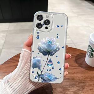 Custodia Protettiva Antiurto in TPU con Stampa Lusso Fiore di Loto Blu per iPhone 8 <span class=keywords><strong>X</strong></span> Xr Xs 11 12 13 14 15 16 17 Pro Max - Product Image 2
