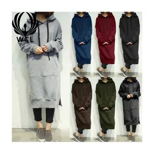 Long Washed Plus Size Split Heavy Weight Graphic Emboss Hooded Dress Casual Ladies Plain Fleeces Long Sleeve Hoodie