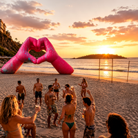 Main géante gonflable publicitaire personnalisée en forme de cœur pour événements, grand modèle publicitaire avec souffleur pour festival de musique