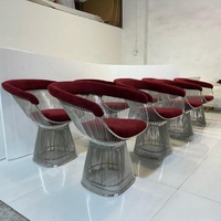 Fauteuil d'appoint style Platner avec structure en acier inoxydable poli, tissu couleur personnalisée, fauteuil lounge