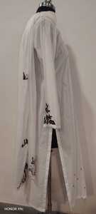 Kurta en Chiffon Blanc Brodé et Gaufré à Motifs Floraux, Col Rond, Manches Trois-Quarts, Blouse Longue pour Femme, Tenue Décontractée Printemps - Product Image 2