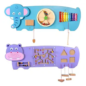 Children wooden toys kindergarten early learning bear crocodile elephant hippo busy board Wall decoration puzzle