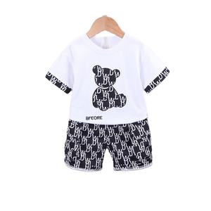 Ropa de Boutique para Niños de Verano, Conjuntos de Ropa de Dormir para Niños en Blanco y Negro con Estampado de Dibujos Animados - Product Image 1