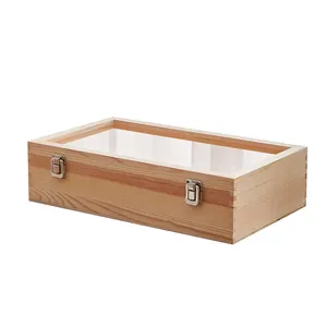 Scatola di legno a buon mercato in padella scatola di pino con coperchio trasparente in acrilico di dimensioni personalizzate confezione regalo scatola da tè in legno