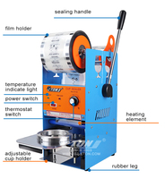 Machine à sceller les gobelets en plastique de haute qualité pour bubble tea, machine à sceller les gobelets manuelle, gobelets en pp / PET, diamètre 95/90, 95/75 mm