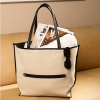 Sac fourre-tout d'épaule en toile écologique pour femme, grande capacité, léger, avec garnitures en PU, idéal pour le travail - Collection 2026 (vente en gros)