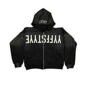 Custom Zipper Hoodies <b>Men</b> Women <b>Oversized</b> Zipper <b>Hoodie</b> Unisex Distressed Acid Wash Zip up <b>Hoodie</b> - Product Image 2