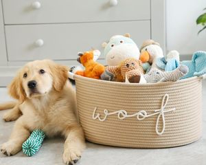 Woof bền bông sợi dây thừng con chó đồ chơi lưu trữ giỏ xử lý lớn Pet đồ chơi <span class=keywords><strong>bin</strong></span> nhai đồ chơi chăn Dây Xích tổ chức con chó con Thùng - Product Image 1