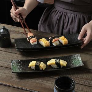 Vintage Large Long Rectangular Ceramic Sashimi Sushi Dish Japanese Style 11 Inch Serving Food Pottery Clay <b>Plates</b> for Restaurant - Product Image 3
