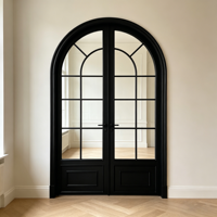 Porte française en aluminium construite avec un profil solide et épais et des accessoires de charnières durables pour un mode d'ouverture stable.