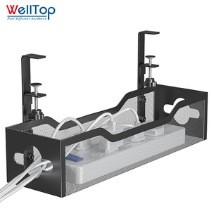 Organisateur de câbles sous bureau WELLTOP en maille métallique, noir et blanc, multifonctionnel, panier de rangement domestique sans perçage, réglable, le plus vendu - Product Image 2