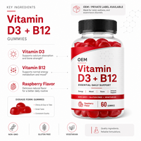 Gommes à mâcher végétariennes à la saveur framboise, vitamines D3 et B12, pour l'énergie quotidienne, le soutien osseux et immunitaire.