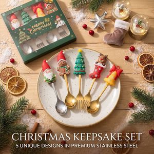 Vaisselle de Noël, ensemble cuillère et fourchette en acier inoxydable, nouvelle cuillère à dessert, cuillère à mélanger Père Noël, fourchette à fruits, boîte cadeau - Product Image 1