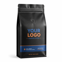 Sac à café noir mat imprimé avec logo personnalisé, valve de dégazage unidirectionnelle, fond plat, pour l'emballage de café en grains entiers