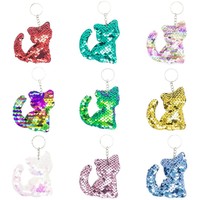 Porte-clés réversibles multicolores en forme de poney, avec paillettes et sequins, pour décorations de sacs