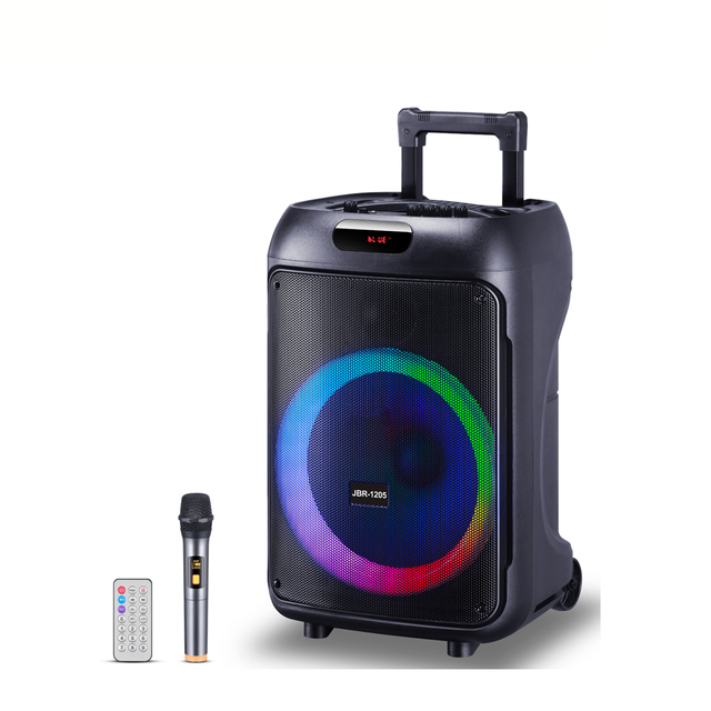 JBR-1205 12-Inch Super Bass Wireless Karaoke Speakers RGB Light Active Woofer AUX for Outdoor Parties Trolley