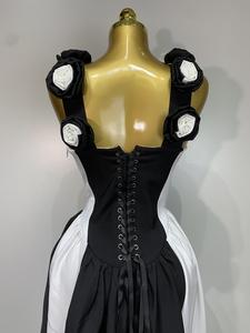 Abito Elegante Aderente con Spacco Alto, Senza Maniche, Scollo <span class=keywords><strong>a</strong></span> V, in Cashmere, Lunghezza Pavimento, <span class=keywords><strong>a</strong></span> <span class=keywords><strong>Righe</strong></span> Bianche <span class=keywords><strong>e</strong></span> Nere, per Vacanze, Feste <span class=keywords><strong>e</strong></span> Club - Product Image 6