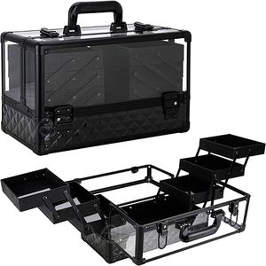 Valise à <span class=keywords><strong>maquillage</strong></span> 14 pouces en acrylique grande valise à cosmétiques portable 6 plateaux boîte de rangement professionnelle - Product Image 1