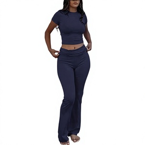 Women's <b>Pink</b> Casual Lounge Set Short Sleeve <b>Crop</b> <b>Top</b> Full Length Pants Solid Color Breathable Spandex Polyester Skinny Fit 3D - Product Image 4