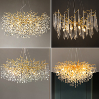 Grand Lustre Nordique Vintage en Laiton Doré à LED pour Salle à Manger, Salon, Hôtel, Lustre Moderne en Cristal de Luxe
