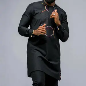 Custom Africa ethnic style Muslim fashion slim fit cotton robe long pants two pieces sets men T-shirt