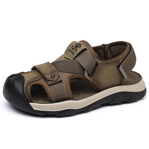 Sandalias de Senderismo para Hombre, Color Caqui, Punta Cerrada, Correa de Velcro Ajustable, Suela de Goma Antideslizante, Malla Transpirable, Casuales de Verano - Product Image 5