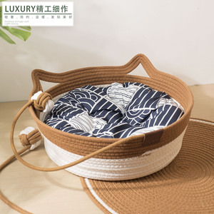 Cotton Rope Cat Bed Round Handmade Woven Pet Bed Four Seasons Cat House Small Medium <b>Large</b> Size Polyester Fiber Fill - Product Image 1