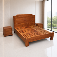 Cadre de lit double en chêne massif de style chinois moderne, durable, avec tête de lit sculptée pour la maison, l'hôtel, la villa, la chambre à coucher