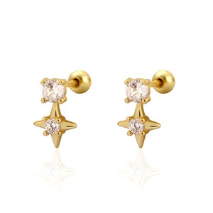 Orecchini a perno a stella in <span class=keywords><strong>argento</strong></span> sterling 925 all'ingrosso con zirconia cubica per piercing helix e <span class=keywords><strong>trago</strong></span> da donna - Product Image 5