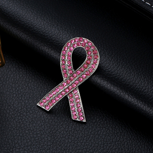 Venta al por mayor Concienciación sobre el cáncer <span class=keywords><strong>de</strong></span> <span class=keywords><strong>mama</strong></span> Cinta Rosa Pin <span class=keywords><strong>de</strong></span> solapa Broche Cristal Rhinestone Broche <span class=keywords><strong>de</strong></span> metal Joyería - Product Image 3