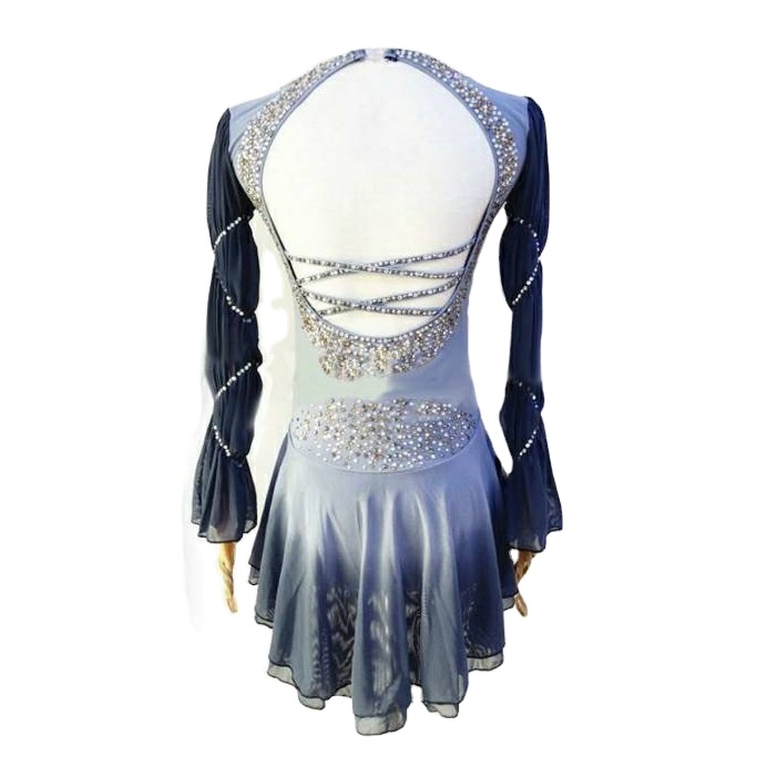 grey ruffle sleeve dress Figure Skating Dress #SD399 main image 1