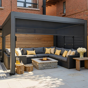 <span class=keywords><strong>Pergola</strong></span> <span class=keywords><strong>en</strong></span> aluminium sur mesure pour patio arrière <span class=keywords><strong>avec</strong></span> système de toiture intelligent <span class=keywords><strong>et</strong></span> portes coulissantes <span class=keywords><strong>en</strong></span> <span class=keywords><strong>verre</strong></span> sans cadre - Product Image 1