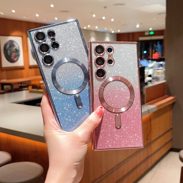 TPU Shockproof Mag Glitter Bright Safe Case Electroplated Magnetic Phone Case for Samsung Galaxy S24 S23 S22 S21 S20