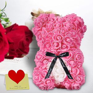 Cute Artificial Teddy Bear <b>Rose</b> Foam Flower Design-Valentine's Day Mother's Day Anniversary Birthday Gift 10-Inch <b>Clear</b> Gift Box - Product Image 2