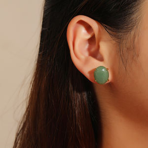 Moda ovale di forma naturale Lapis agata nera di guarigione artiglio di pietra preziosa orecchino borchie all'ingrosso per la vita quotidiana delle donne - Product Image 2