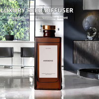 Diffuseur de parfum d'ambiance de luxe en bouteille carrée marron 150 ml avec fleurs séchées, huile aromatique longue durée, écologique, en coffret