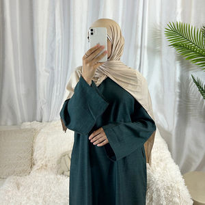 EID <span class=keywords><strong>Abaya</strong></span> cerrada de lino personalizada para mujer Diseño de Dubái transpirable con impresión en relieve MOQ bajo para estaciones de primavera y otoño - Product Image 5