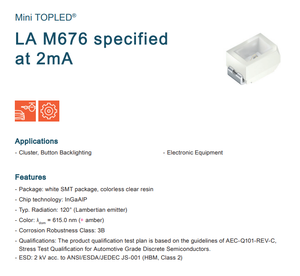 Mejor Precio en Chips LED OSRAM LA M676-K1M1-24-0-2-R18-Z Discretos de 2V 2-SMD con Conector J, Color Ámbar de 615nm, Regulables, con 3 Años de Garantía - Product Image 2