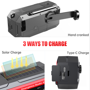 Radio AM/FM solaire rechargeable d'urgence avec lampe de poche, manivelle, matériau plastique - Product Image 4